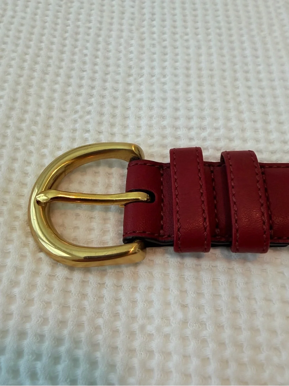 Coach Women’s Red Leather Belt with Brass Buckle size Medium